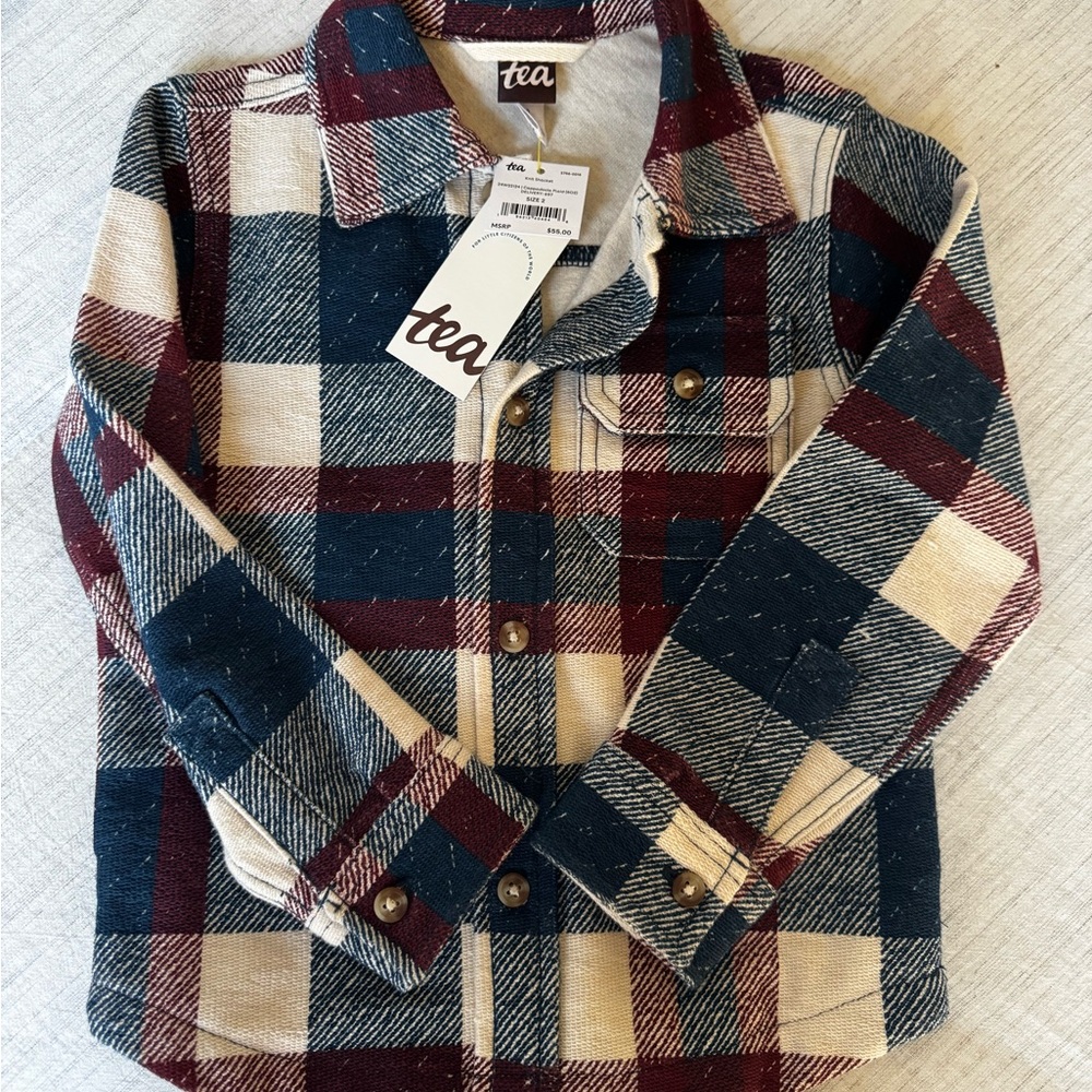 Tea Plaid Button-Up Shirt